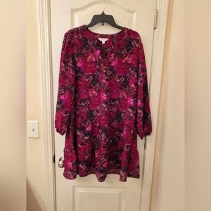 Women's Long Sleeve Red & Pink Floral Boho Dress
